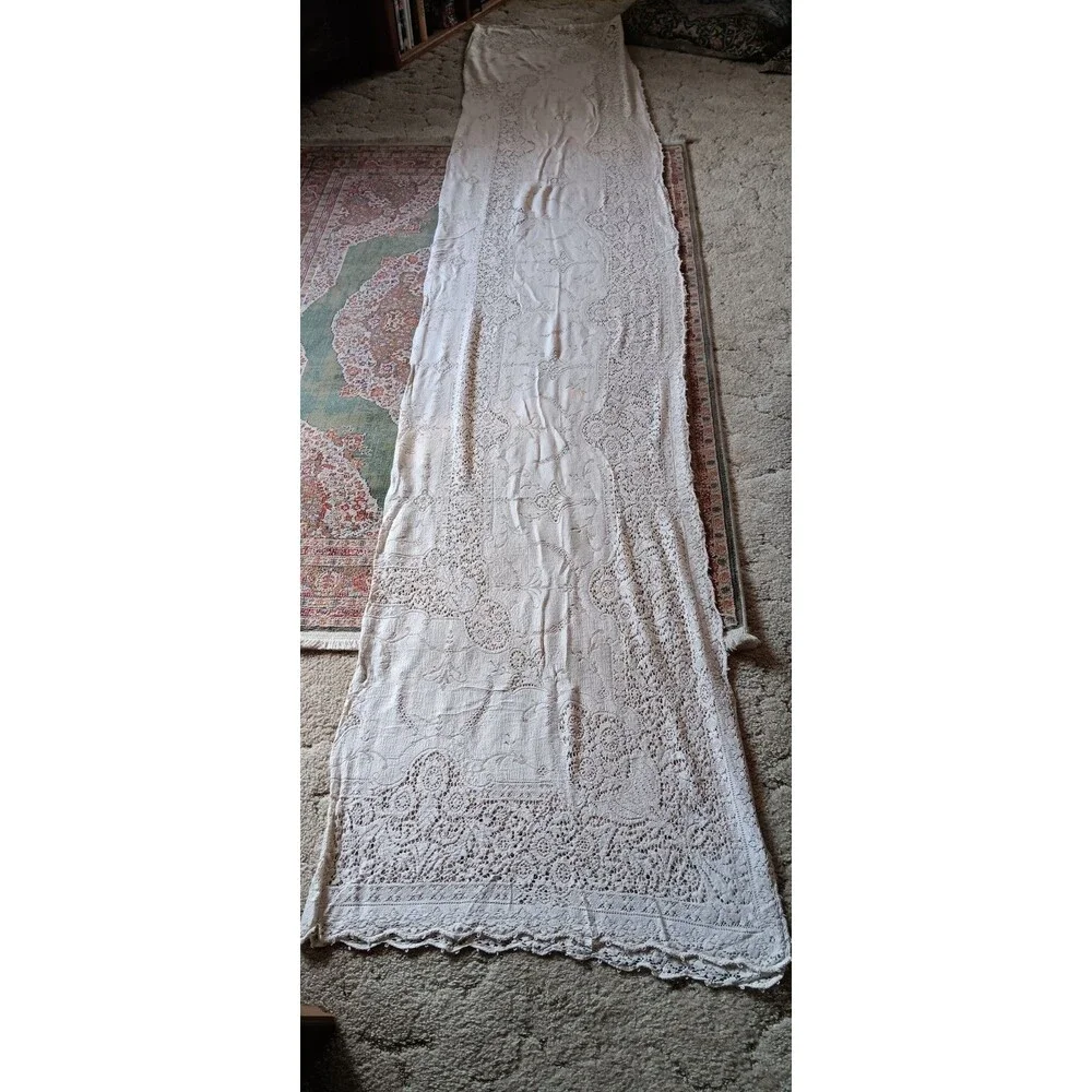Vintage Victorian Crochet Long Formal Table Cover 136